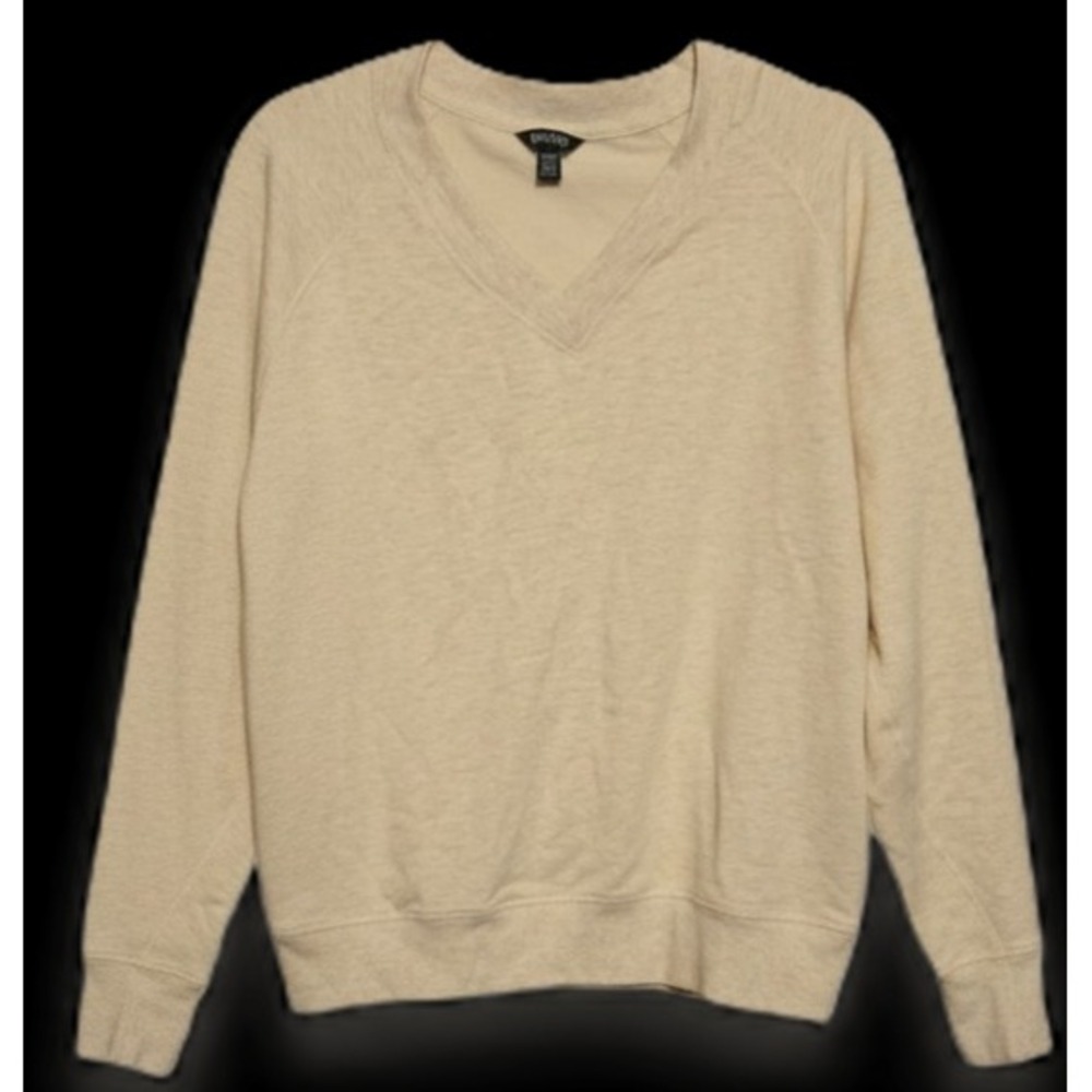 Buffalo David Bitton‎ Women's Small Beige V-Neck Pullover Sweatshirt Casual Top